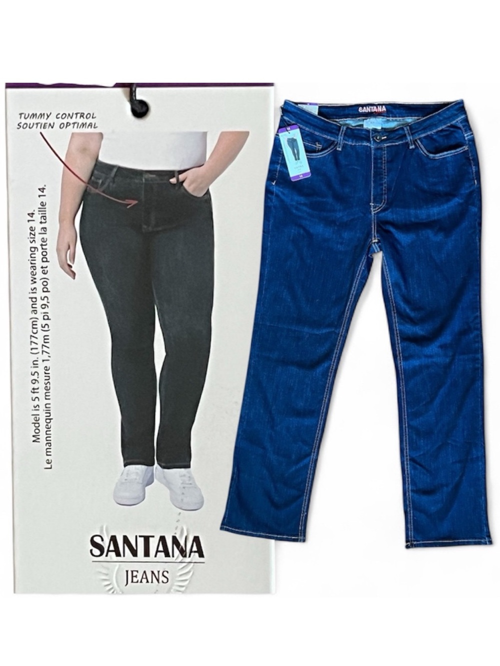 NWT Santana Tummy Control Mid Rise Straight Leg Jean Size 14